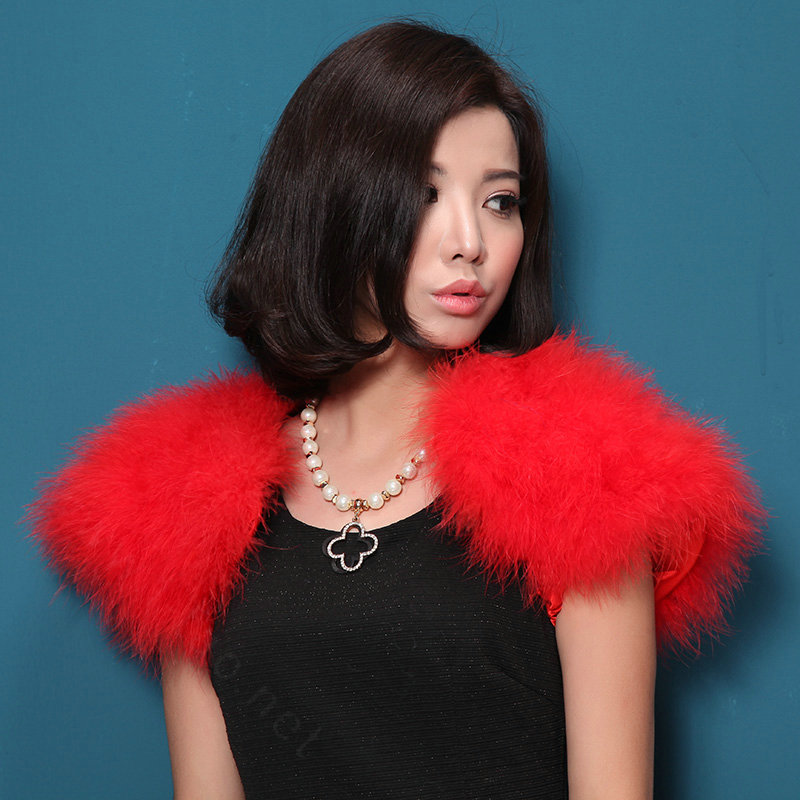 Elegant Real Ostrich Fur Bridal Wedding Shawls Women Winter Warm Wraps Cape - Red