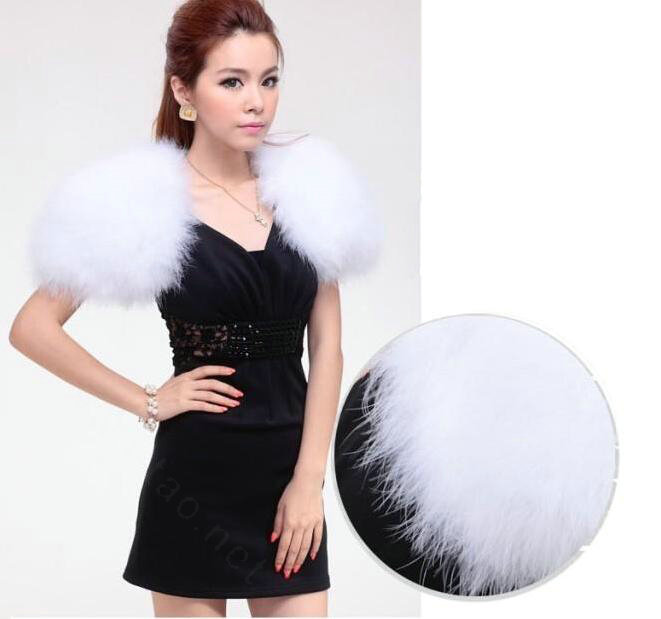 Elegant Real Ostrich Fur Bridal Wedding Shawls Women Winter Warm Wraps Cape - White