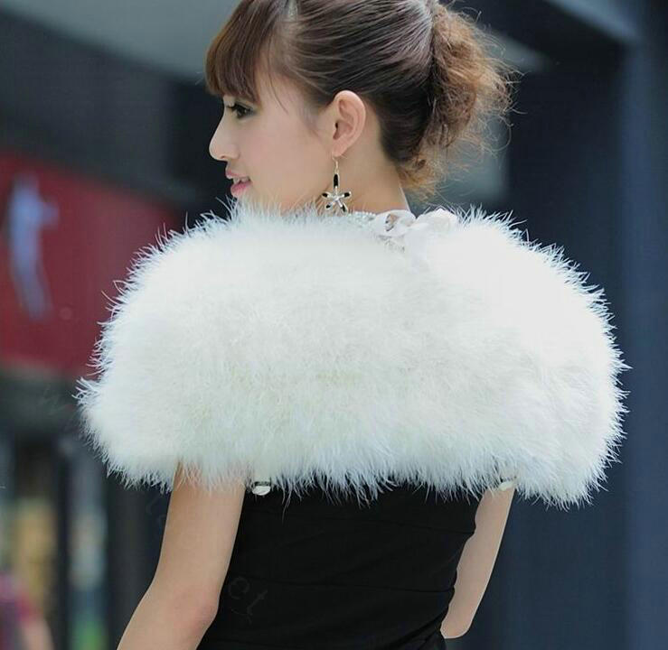 Elegant Real Ostrich Fur Bridal Wedding Shawls Women Winter Warm Wraps Cape - White