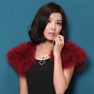 Elegant Real Ostrich Fur Bridal Wedding Shawls Women Winter Warm Wraps Cape - Wine Red