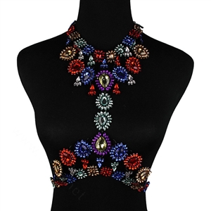 Elegant Women Crown Crystal Pendant Necklace Evening Party Dress Decro Body Chain - Colour
