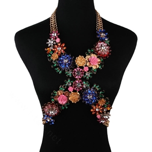 Exaggerate Crystal Flower Pendant Necklace Bikini Beach Dress Decro Body Chain Jewelry - Colour