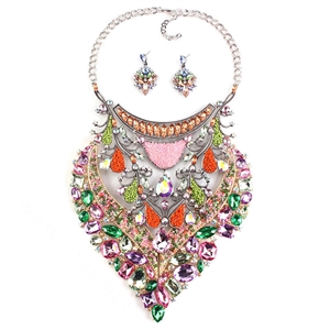 Exaggerate Women Diamond Choker Necklace & Earrings Nightclub Dress Decro Jewelry - Colour