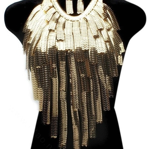 Exaggerated Long Tassel Choker Necklace Showgirl Party Dress Decor Jewelry - Gold