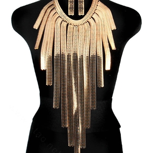 Exaggerated Long Tassel Choker Necklace Showgirl Punk Dress Decor Jewelry - Gold