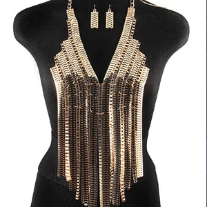 Exaggerated Long Tassel Choker Necklace Showgirl Punk Dress Decor Jewelry - Sliver
