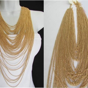 Exaggerated Multilayer Tassel Choker Necklace Showgirl Party Dress Decor Jewelry - Gold
