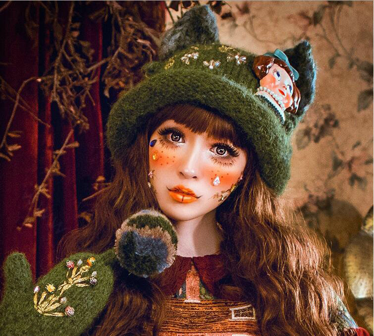 Exclusive Design Crystal Bow Girl Knitted Wool Beanies Caps Winter Warm Cat Ears Hats - Green