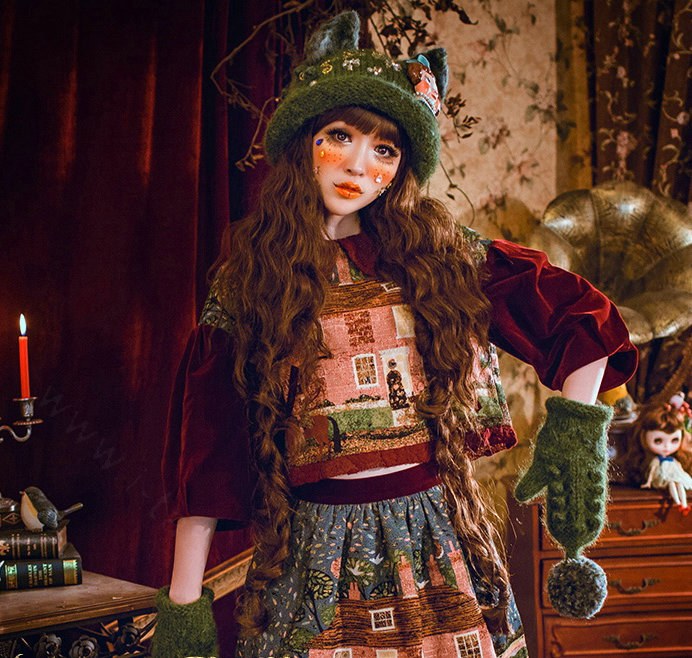 Exclusive Design Crystal Bow Girl Knitted Wool Beanies Caps Winter Warm Cat Ears Hats - Green