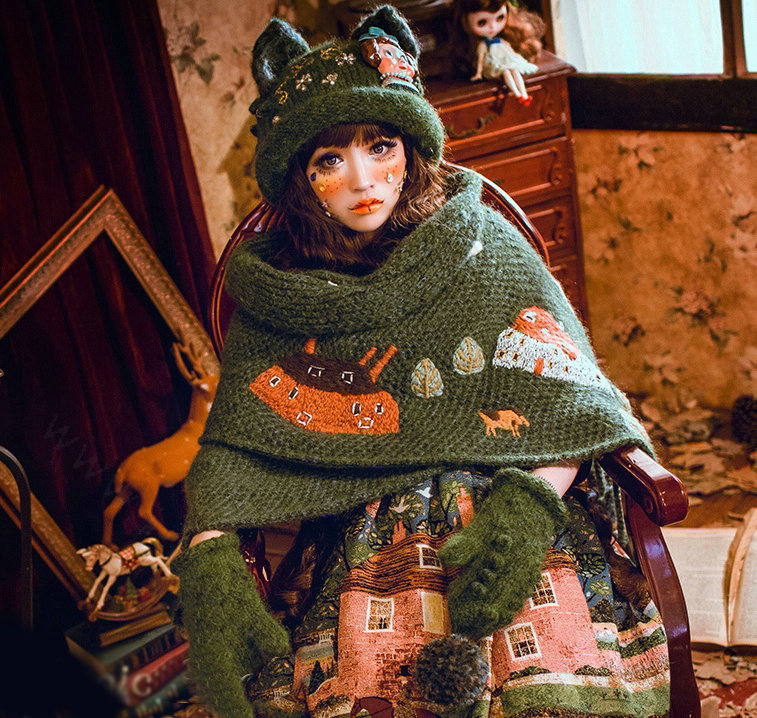 Exclusive Design Crystal Bow Girl Knitted Wool Beanies Caps Winter Warm Cat Ears Hats - Green