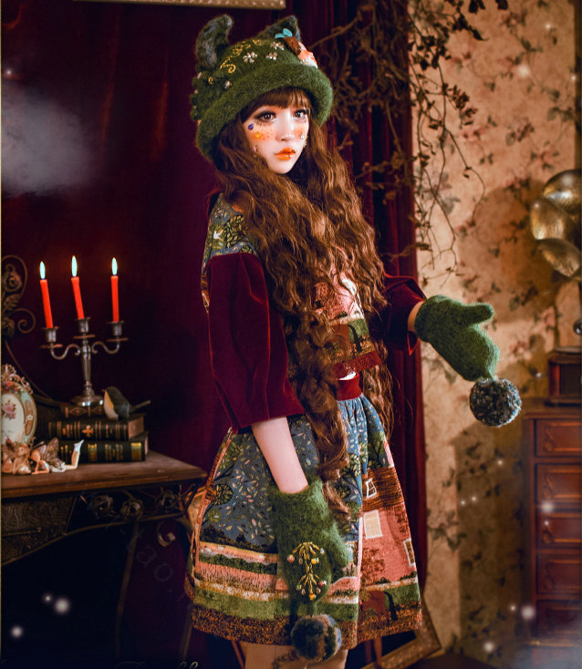 Exclusive Design Crystal Bow Girl Knitted Wool Beanies Caps Winter Warm Cat Ears Hats - Green