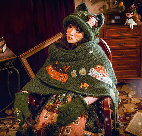 Exclusive Design Crystal Bow Girl Knitted Wool Beanies Caps Winter Warm Cat Ears Hats - Green