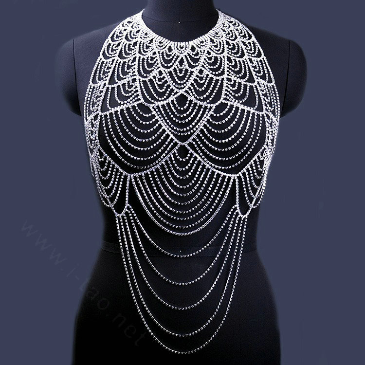 Exquisite Rhinestone Full Body Chain Bikini Decor Necklace Jewelry - Silver
