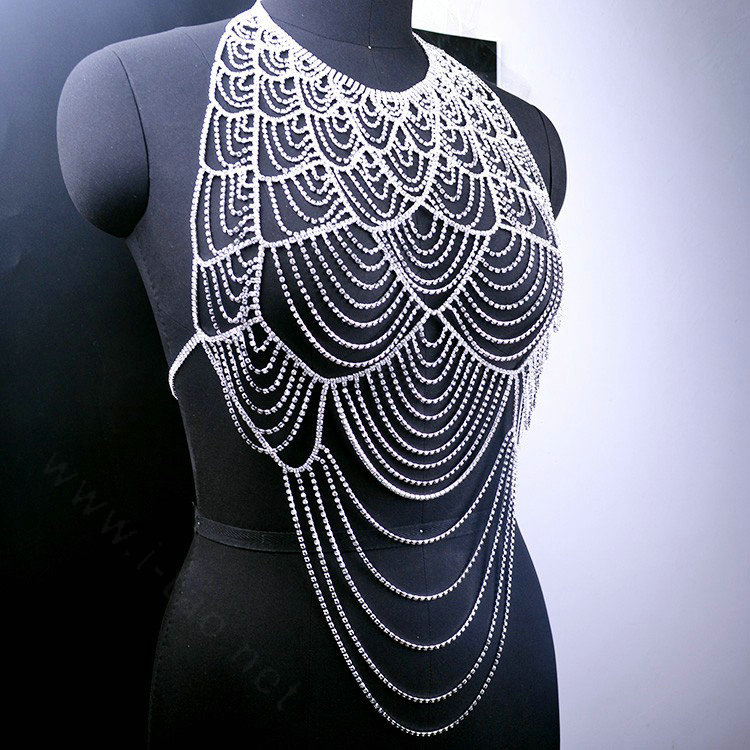Exquisite Rhinestone Full Body Chain Bikini Decor Necklace Jewelry - Silver