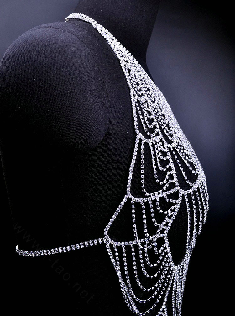 Exquisite Rhinestone Full Body Chain Bikini Decor Necklace Jewelry - Silver