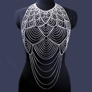 Exquisite Rhinestone Full Body Chain Bikini Decor Necklace Jewelry - Silver