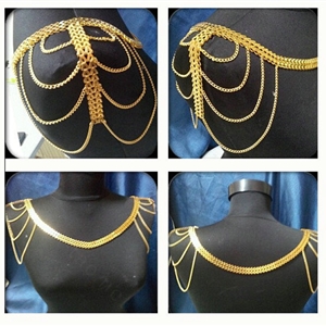 Fashion Alloy Shoulder Necklace Multilayer Tassels Body Chains Punk Jewelry - Gold