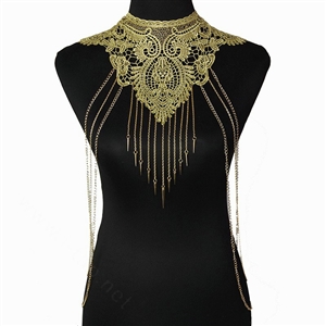 Fashion Belly Waist Body Chain Sexy Tassel Lace Choker Necklace Harness Jewelry - Gold