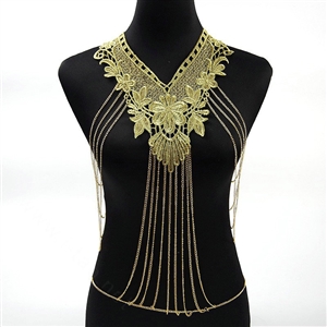 Fashion Belly Waist Body Chain Tassel Lace Flower Choker Necklace Jewelry - Gold