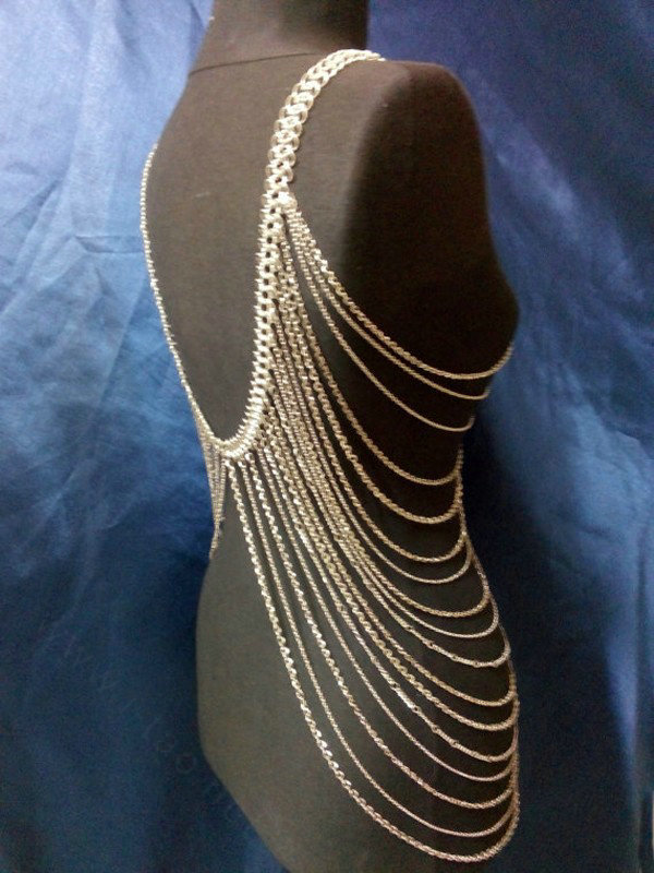 Fashion Body Belly Waist Chain Club Dance Multilayer Alloy Punk Long Necklace Jewelry - Sliver