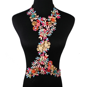 Fashion Crystal Flower Pendant Necklace Bikini Beach Dress Decro Body Chain Jewelry - Colour