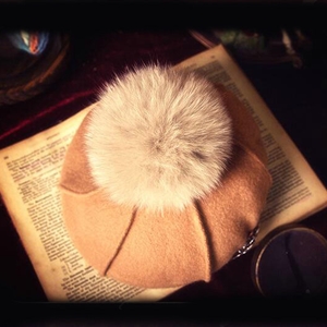 Fashion Flower Diamond Knitted Wool Hats Winter Warm Fox Fur Pom Poms Beanies Caps - Camel