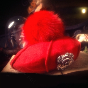Fashion Flower Diamond Knitted Wool Hats Winter Warm Fox Fur Pom Poms Beanies Caps - Red