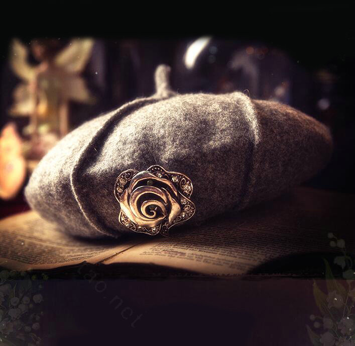 Fashion Modern Girl Diamond Flower Knitted Wool Beanies Caps Party Dress Hats - Gray