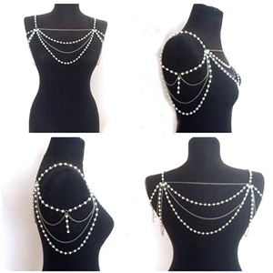 Fashion Pearl Shoulder Necklace Multilayer Tassels Body Chains Bride Jewelry - Gold