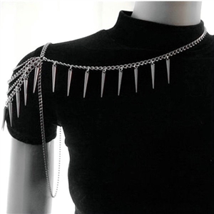 Fashion Rivet Tassels Shoulder Necklace Body Chain Punk Dress Decor Jewelry - Gun balck