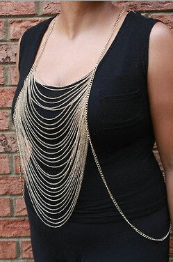 Fashion Stunning Punk Alloy Body Chain Bra Slave Harness Necklace Jewelry - Gold