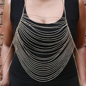 Fashion Stunning Punk Alloy Body Chain Bra Slave Harness Necklace Jewelry - Gold