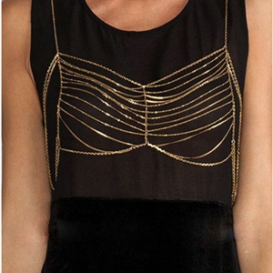 Fashion Stunning Sexy Alloy Body Chain Bra Slave Harness Necklace Jewelry - Gold