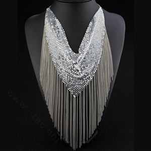 Fashion Triangle Tassel Collar Necklace Scarf Showgirl Dress Decor Jewelry - Sliver