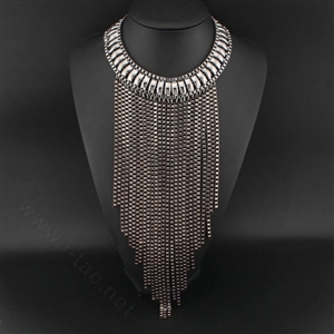 Fashion Women Long Tassel Metal Collar Necklace Punk Sweater Decor Chain - Gray