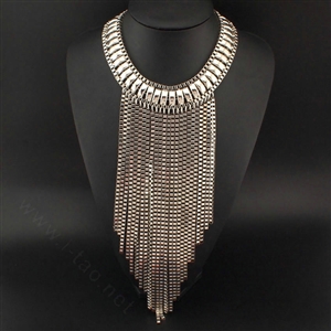 Fashion Women Long Tassel Metal Collar Necklace Punk Sweater Decor Chain - Sliver