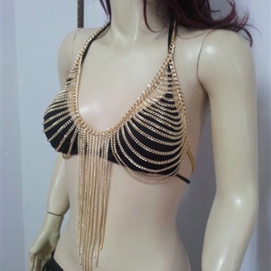 Fashion Women Sexy Body Chain Bra Slave Harness Necklace Tassel Jewelry - Sliver