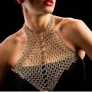 Fringe Bib Shoulder Necklace Mesh Body Chain Bikini Harness Punk Slave Jewelry - Gold
