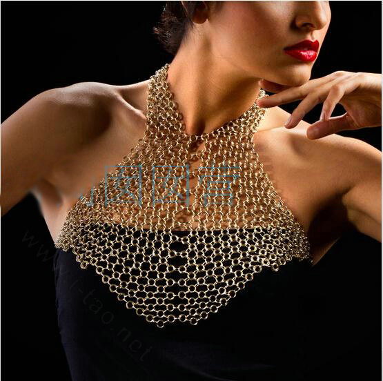 Fringe Bib Shoulder Necklace Mesh Body Chain Bikini Harness Punk Slave Jewelry - Sliver
