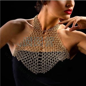 Fringe Bib Shoulder Necklace Mesh Body Chain Bikini Harness Punk Slave Jewelry - Sliver