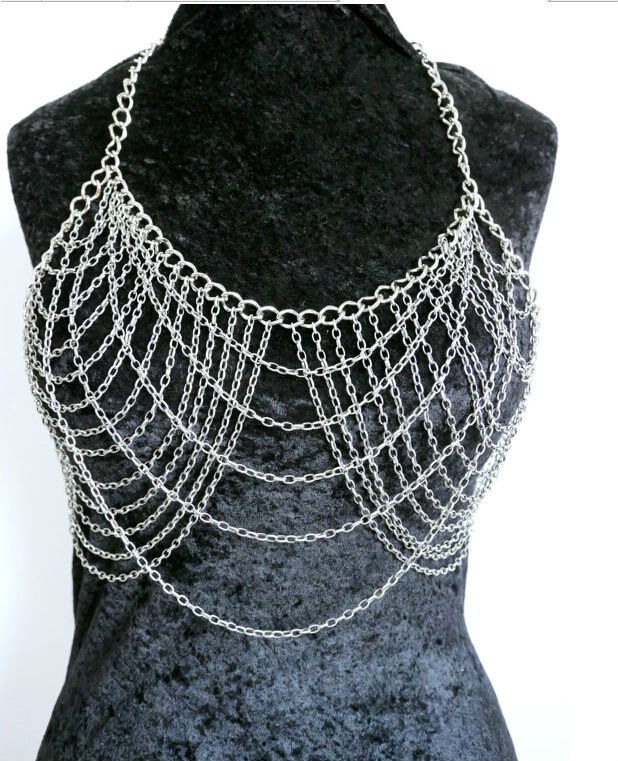HOT SALE Fashion Necklace Layers Bikini Breast Bra Body Chains Jewelry - Sliver