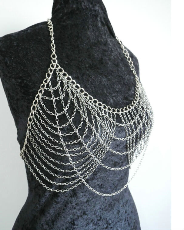 HOT SALE Fashion Necklace Layers Bikini Breast Bra Body Chains Jewelry - Sliver