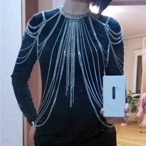 Halter Sexy Showgirl Shoulder Necklace Harness Slave Full Body Chain Jewelry - Sliver