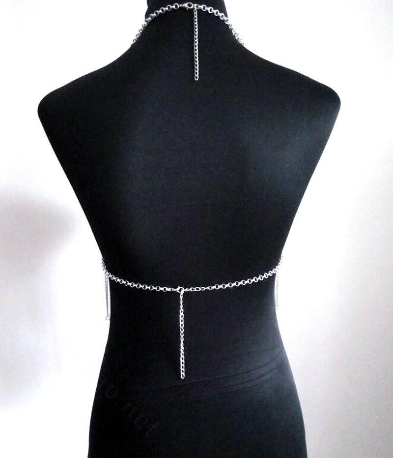 Halter Sexy Tassel Choker Necklace Exotic Bra Harness Slave Full Body Chain Jewelry - Gold