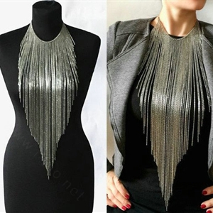Hot Sales Long Tassel Choker Necklace Showgirl Punk Dress Decor Jewelry - Sliver