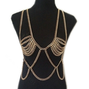 Hot Sexy Body Chain Alloy Bargirl Harness Bra Slave Harness Long Necklace Jewelry - Gold