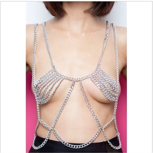 Hot Sexy Body Chain Alloy Bargirl Harness Bra Slave Harness Long Necklace Jewelry - Sliver