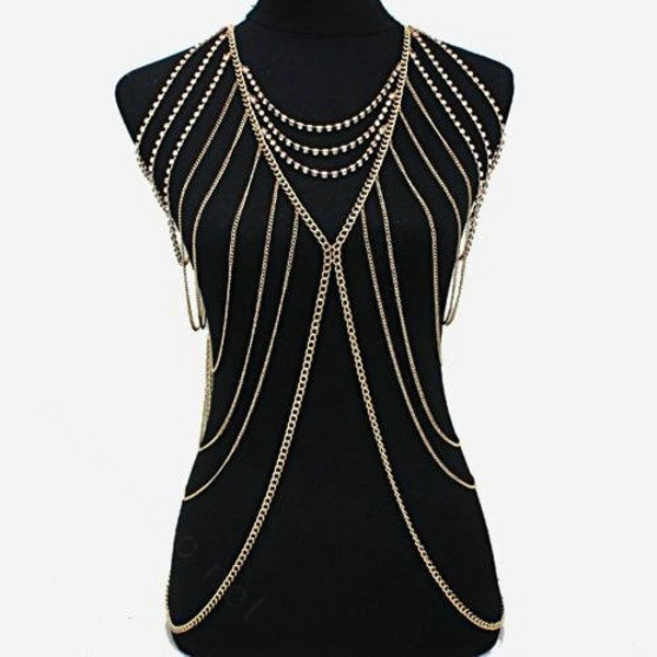 Hot Women Sexy Body Chain Alloy Party Evening Dress Decor Long Necklace Jewelry - Sliver