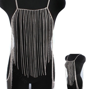 Hot Women Sexy Body Chain Alloy Tassel Evening Dress Decor Long Necklace Jewelry - Gun black