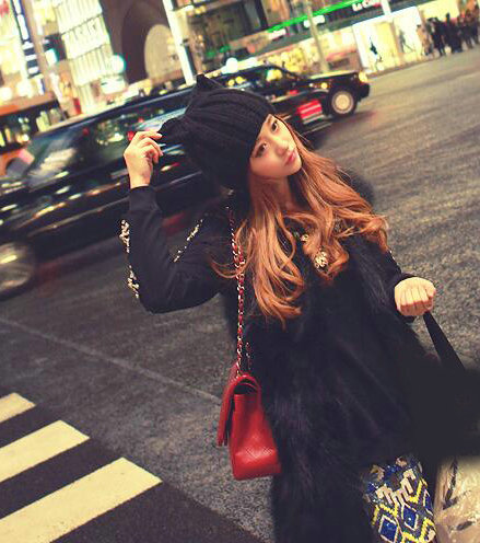 Lovely Girls Devil Horns Cat Ears Knitted Wool Hats Winter Warm Beanies Caps - Black